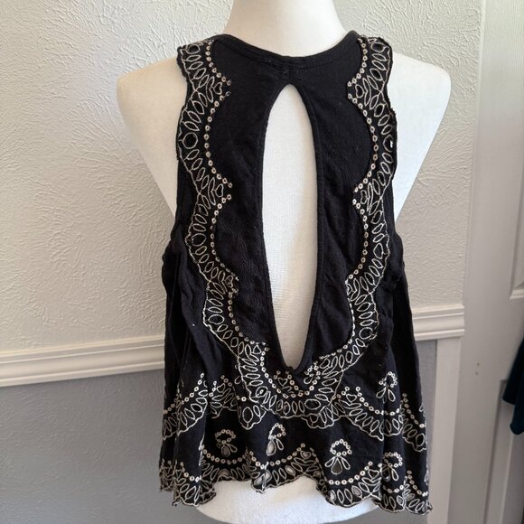 Free People Tops - Free People Black Embroidered Boho Tank Top | Size XS